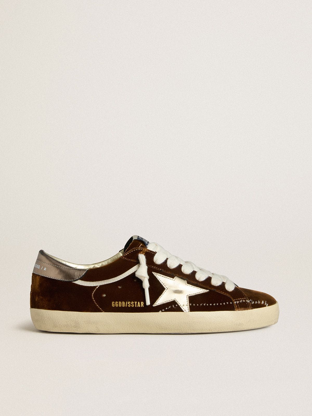 Golden Goose Men's Super-Star in cognac velvet with metallic leather star and heel tab