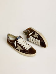 Golden Goose Men's Super-Star in cognac velvet with metallic leather star and heel tab