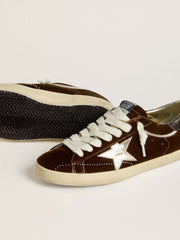 Golden Goose Men's Super-Star in cognac velvet with metallic leather star and heel tab