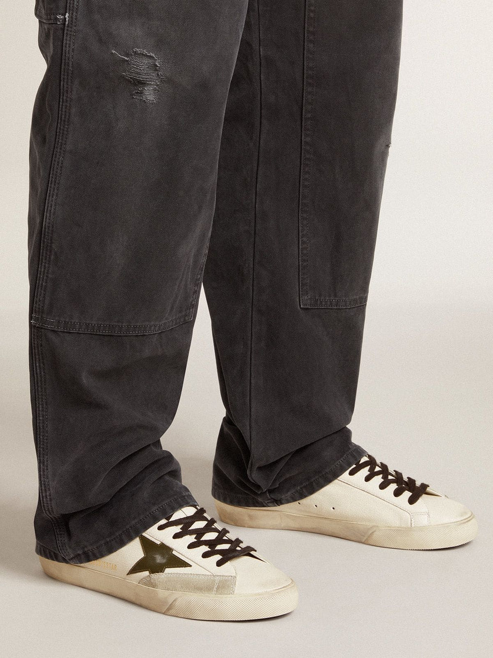 Golden Goose Men's Super-Star in nappa with green leather star and gray leather heel tab