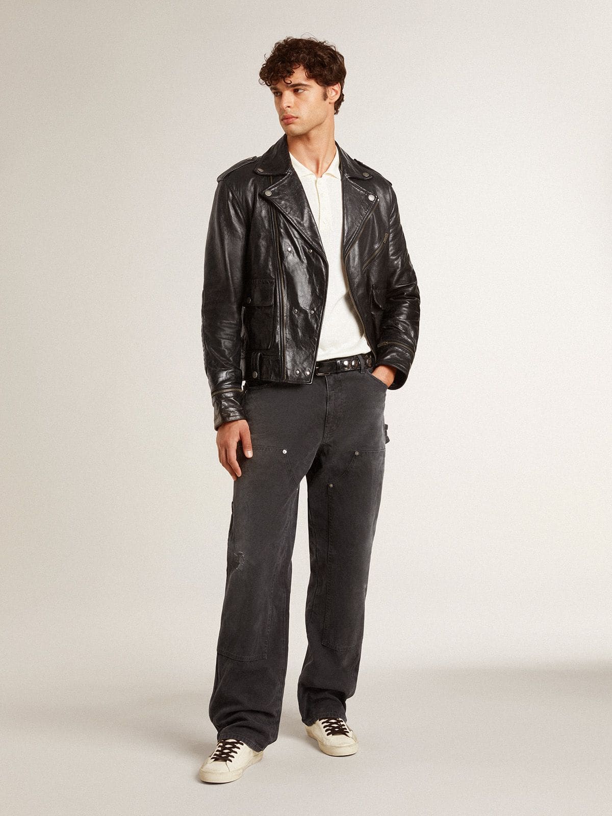 Golden Goose Men's Super-Star in nappa with green leather star and gray leather heel tab