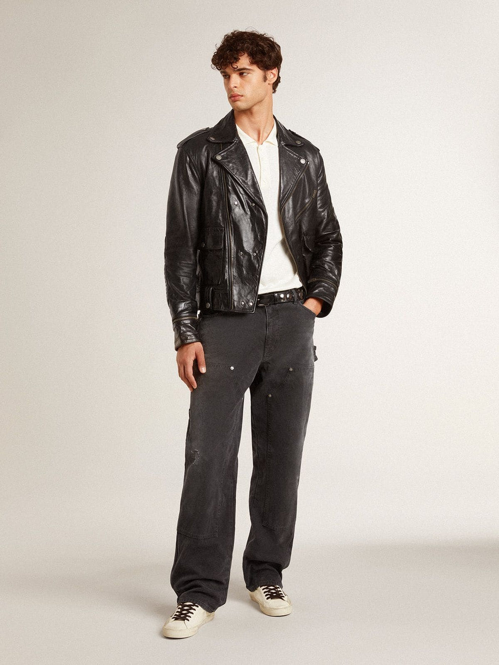 Golden Goose Men's Super-Star in nappa with green leather star and gray leather heel tab