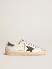 Golden Goose Men's Super-Star in white leather with black nubuck star and silver metallic leather heel tab