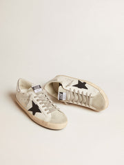 Golden Goose Men's Super-Star in white leather with black nubuck star and silver metallic leather heel tab