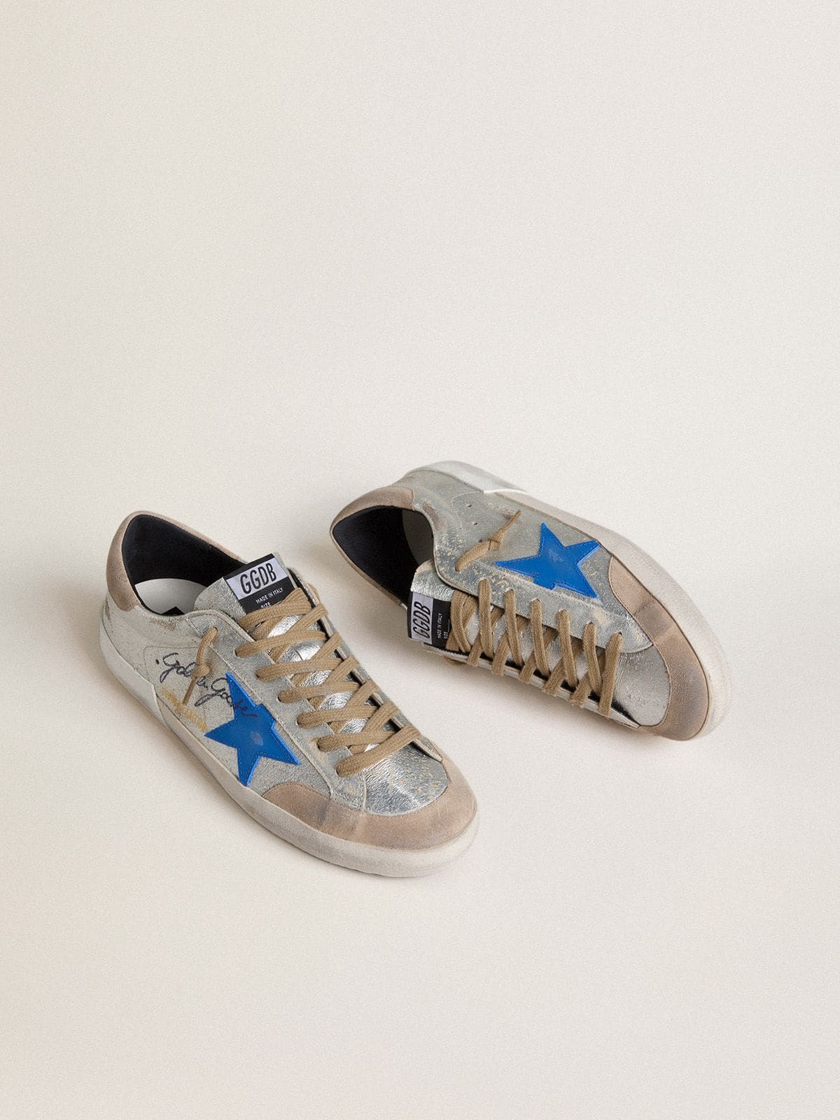 Golden Goose Men's Super-Star LTD in silver metallic suede with leather star and suede heel tab