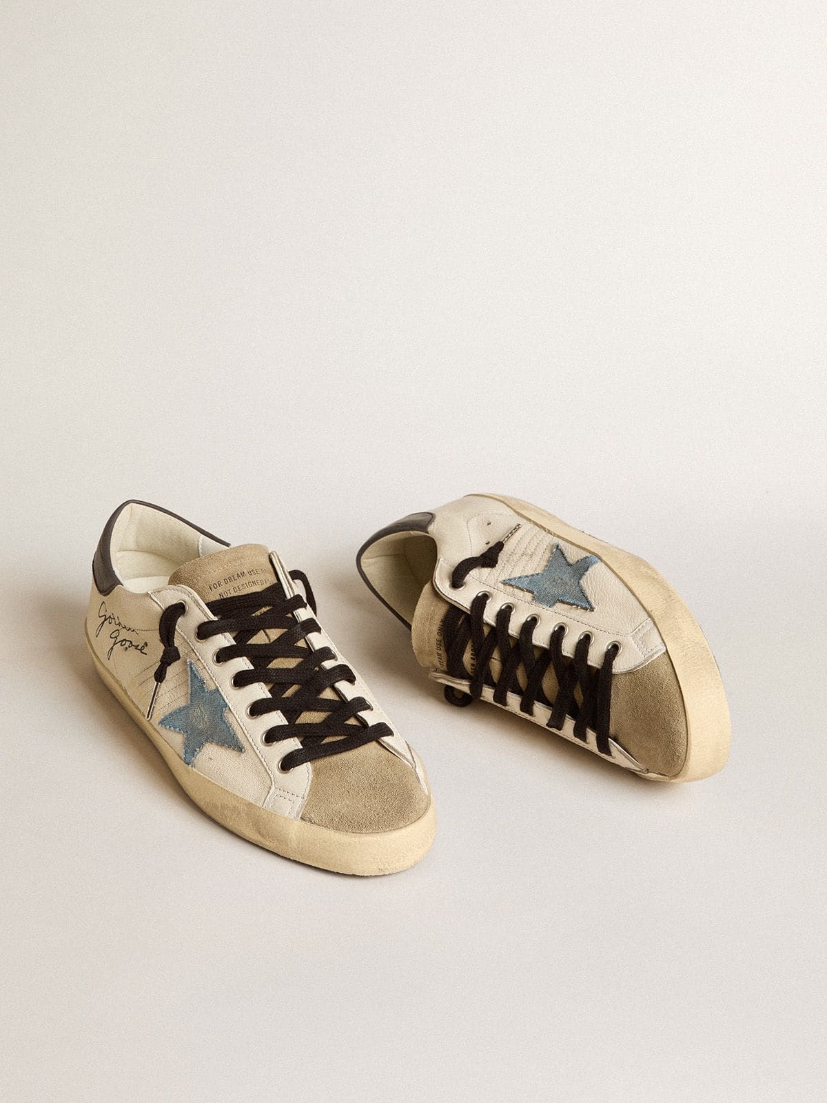 Golden Goose Super-Star in nappa leather with light blue suede star and gray leather heel tab
