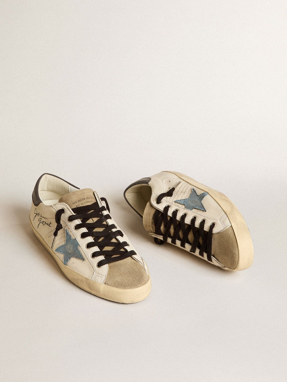Golden Goose Super-Star in nappa leather with light blue suede star and gray leather heel tab