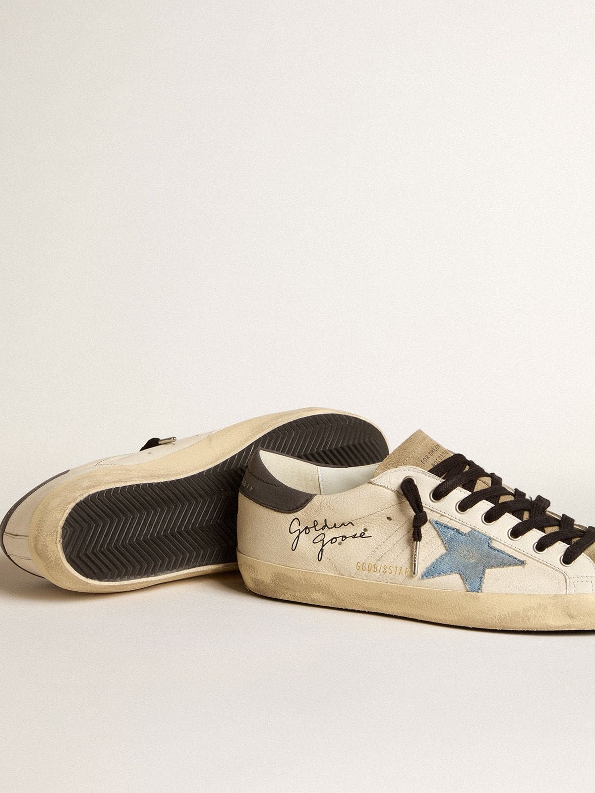 Golden Goose Super-Star in nappa leather with light blue suede star and gray leather heel tab