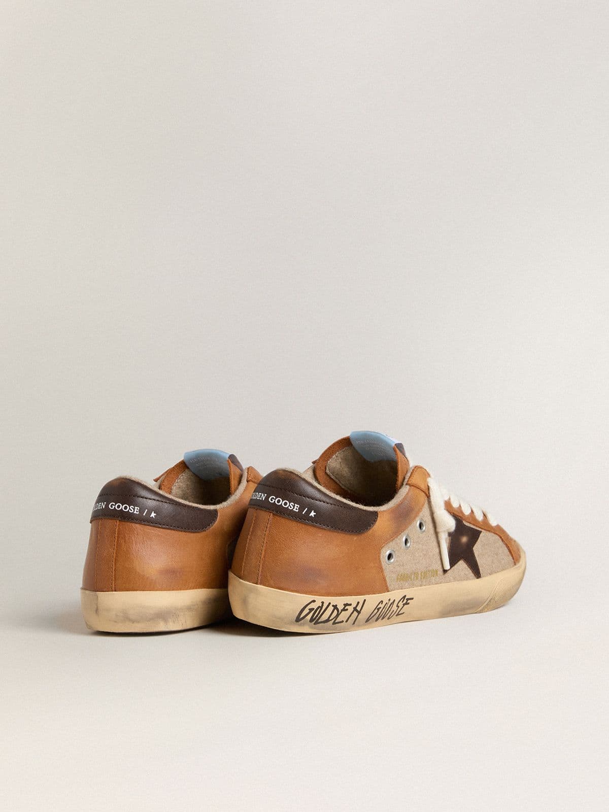 Golden Goose Men's Super-Star LTD in beige wool with brown leather star and camel inserts