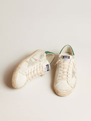 Golden Goose Super-Star in white leather with ice-gray suede star and green leather heel tab