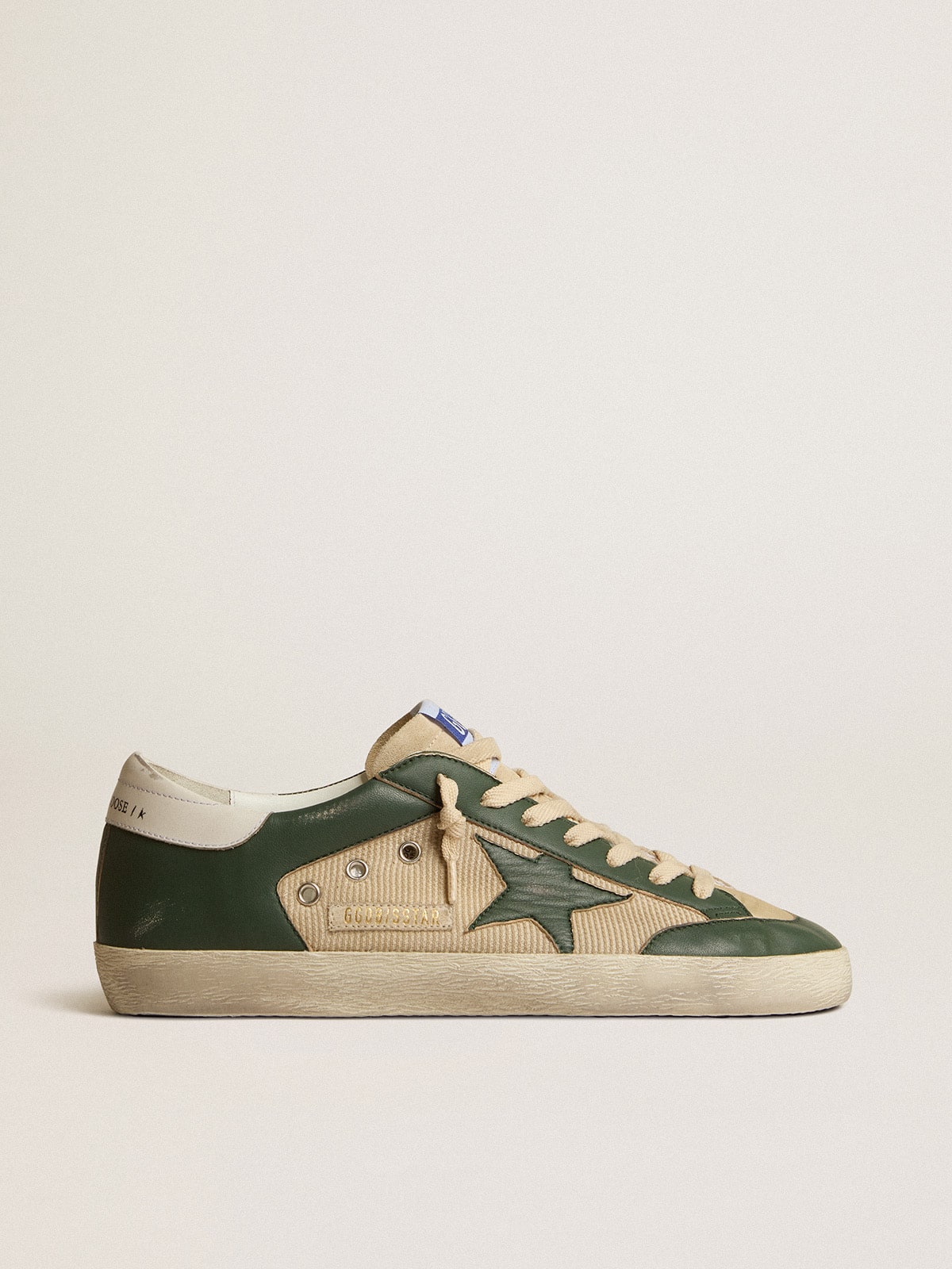 Golden Goose Men's Super-Star  in cream mesh and green nappa with nappa star