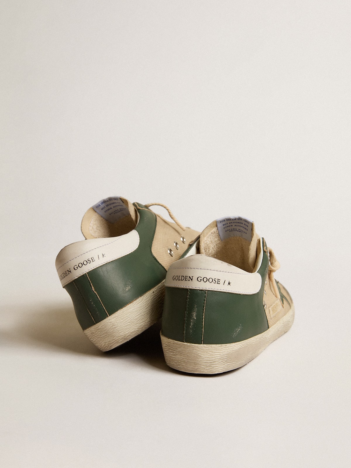 Golden Goose Men's Super-Star  in cream mesh and green nappa with nappa star