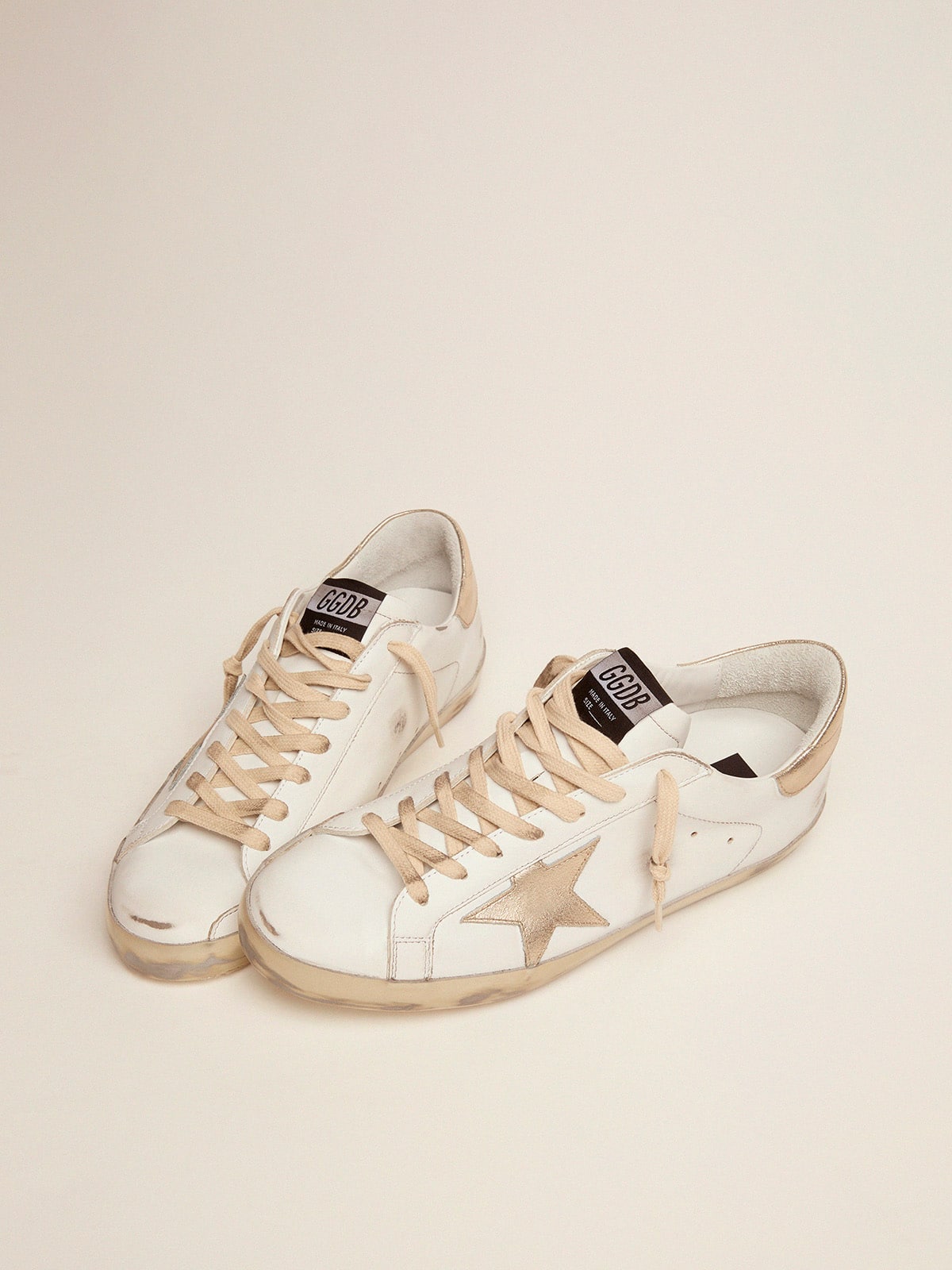 Golden Goose Men's Super-Star with gold sparkle foxing and lettering