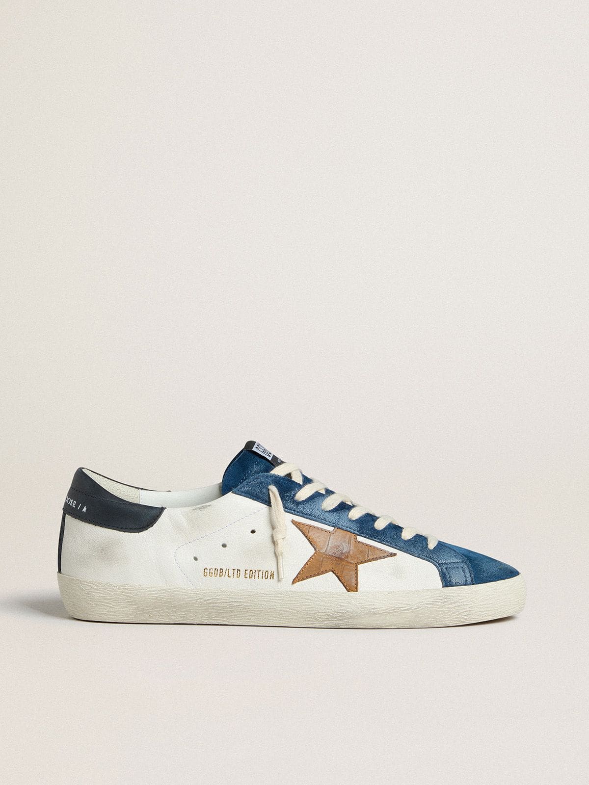 Golden Goose Men's Super-Star LTD with tobacco-colored croc-print leather star and black leather heel tab