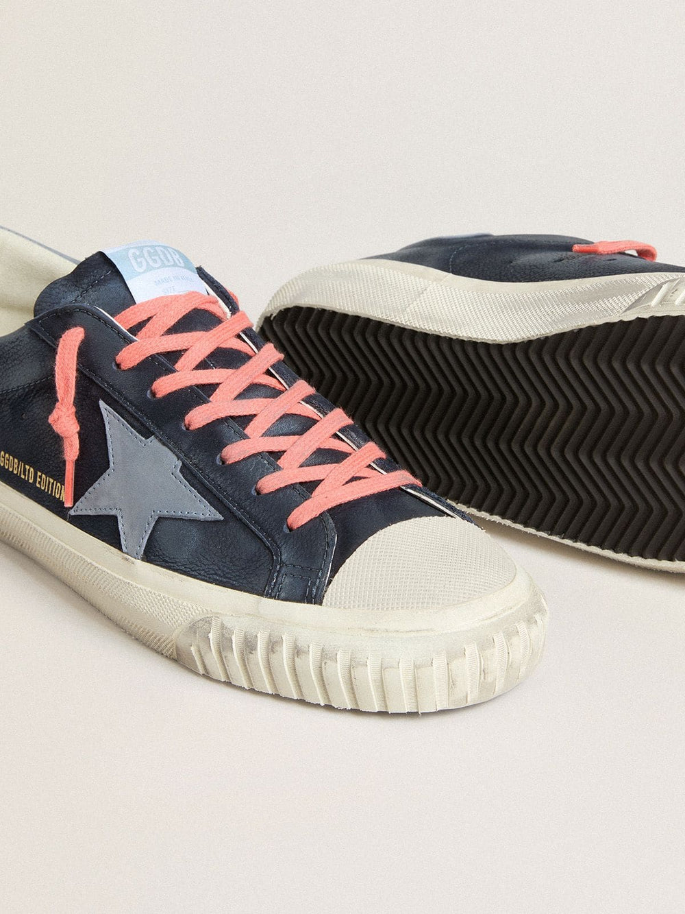 Golden Goose Super-Star in navy-blue leather with light blue leather star and heel tab