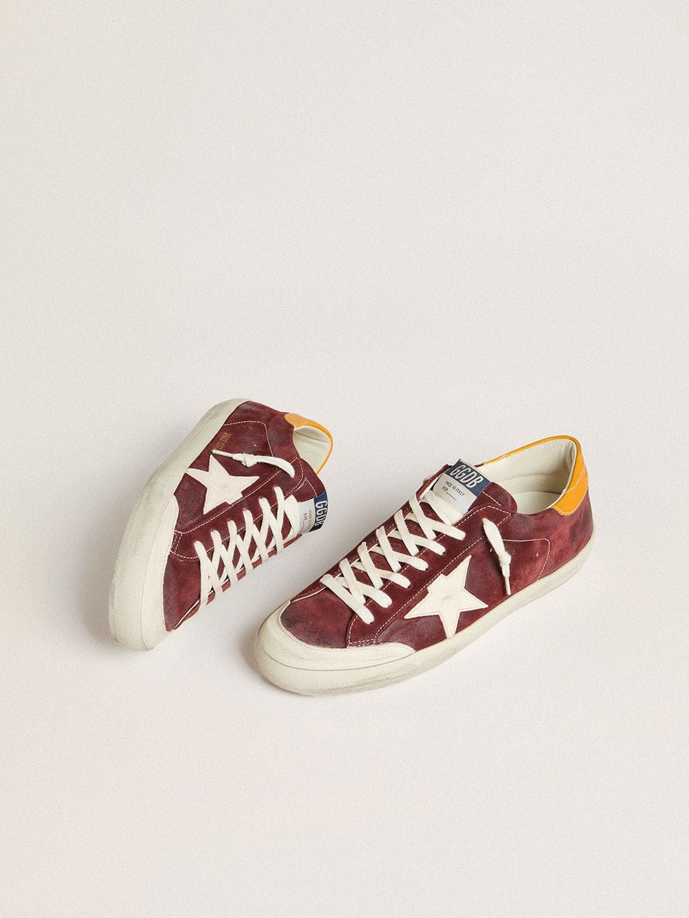Golden Goose Men’s Super-Star in brick-red suede with white leather star and animal-print heel tab