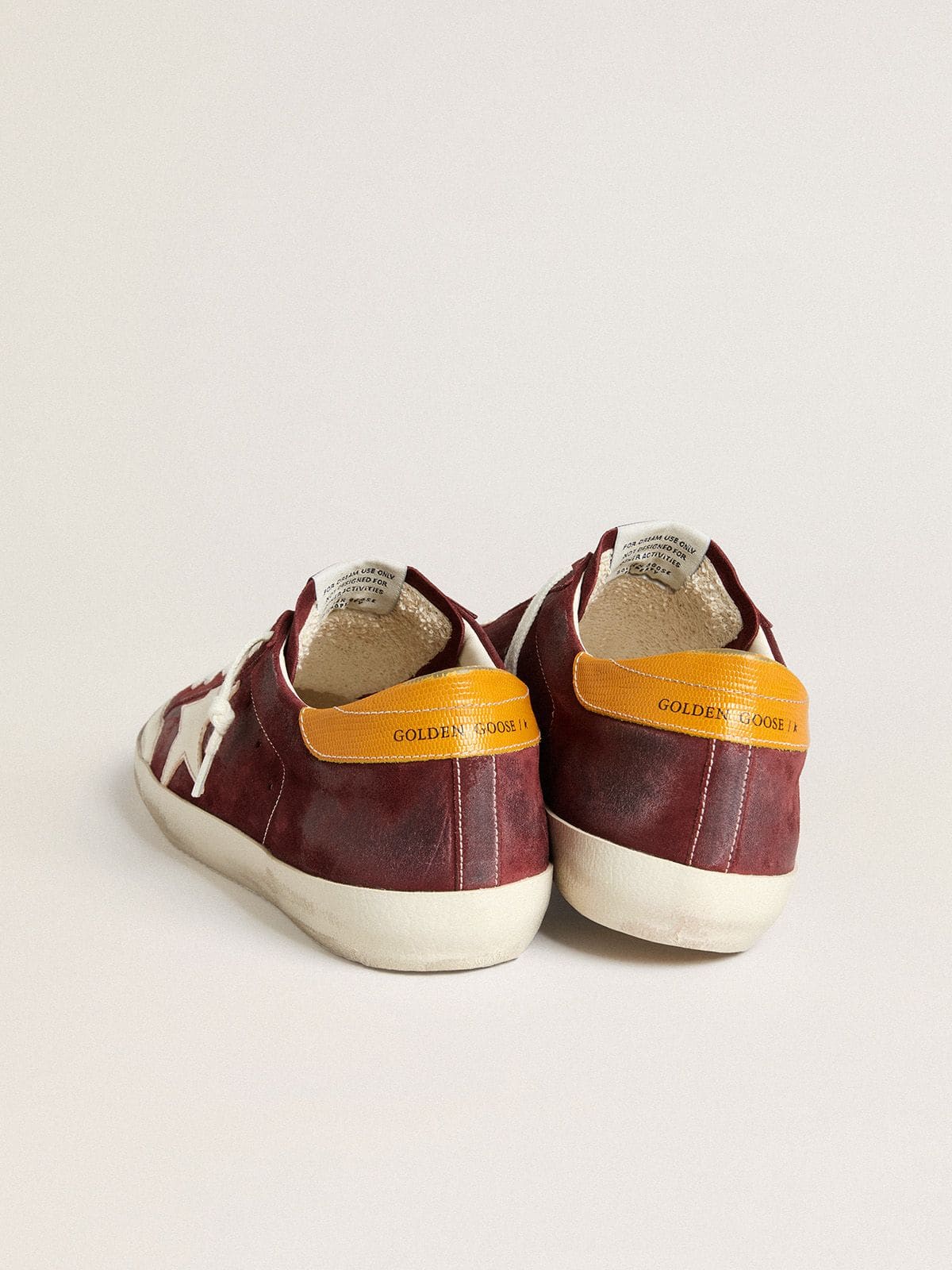 Golden Goose Men’s Super-Star in brick-red suede with white leather star and animal-print heel tab