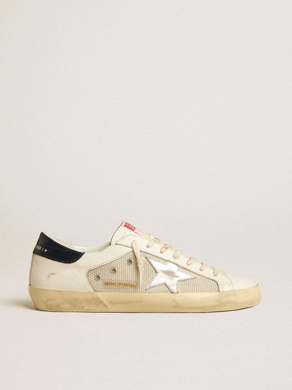 Golden Goose Men's Super-Star LTD in mesh and leather with silver star and blue heel tab