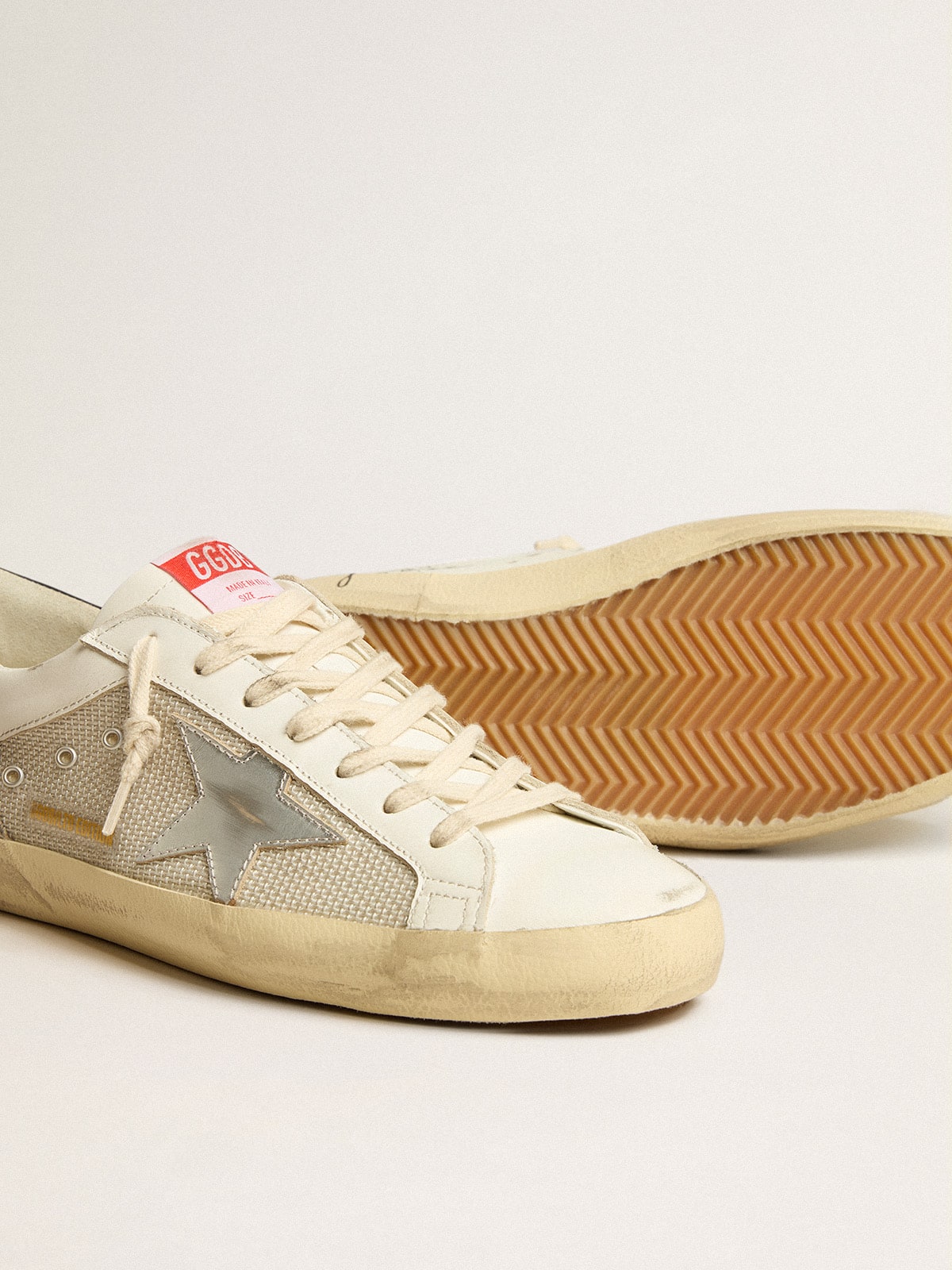 Golden Goose Men's Super-Star LTD in mesh and leather with silver star and blue heel tab