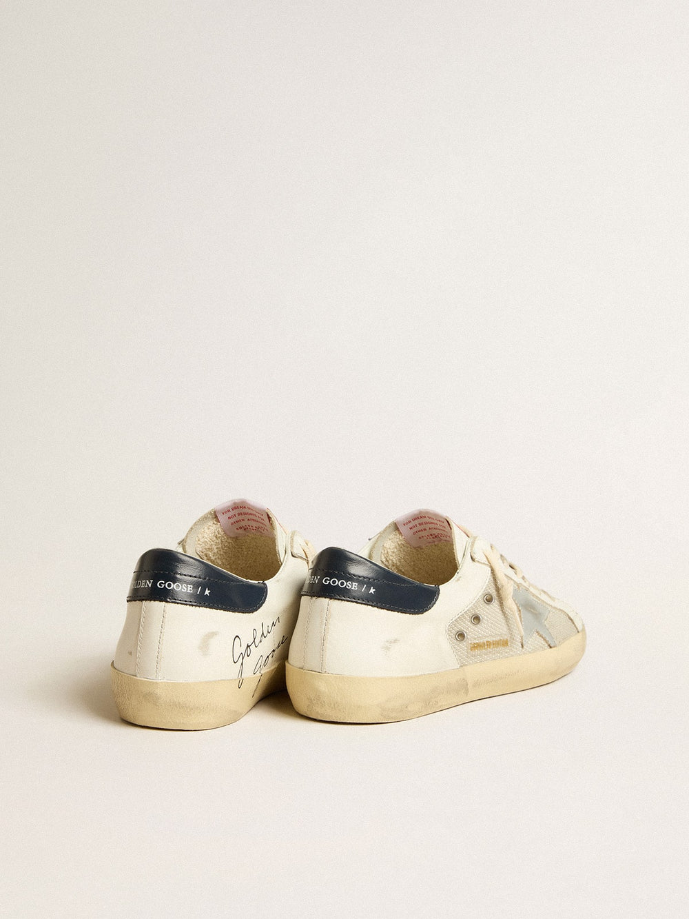 Golden Goose Men's Super-Star LTD in mesh and leather with silver star and blue heel tab