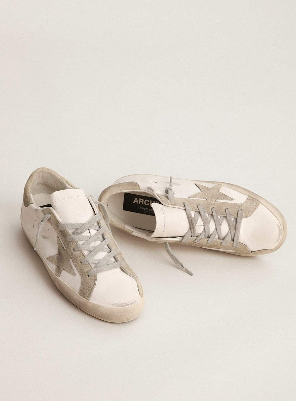 Golden Goose Men’s Super-Star with gray suede star and heel tab