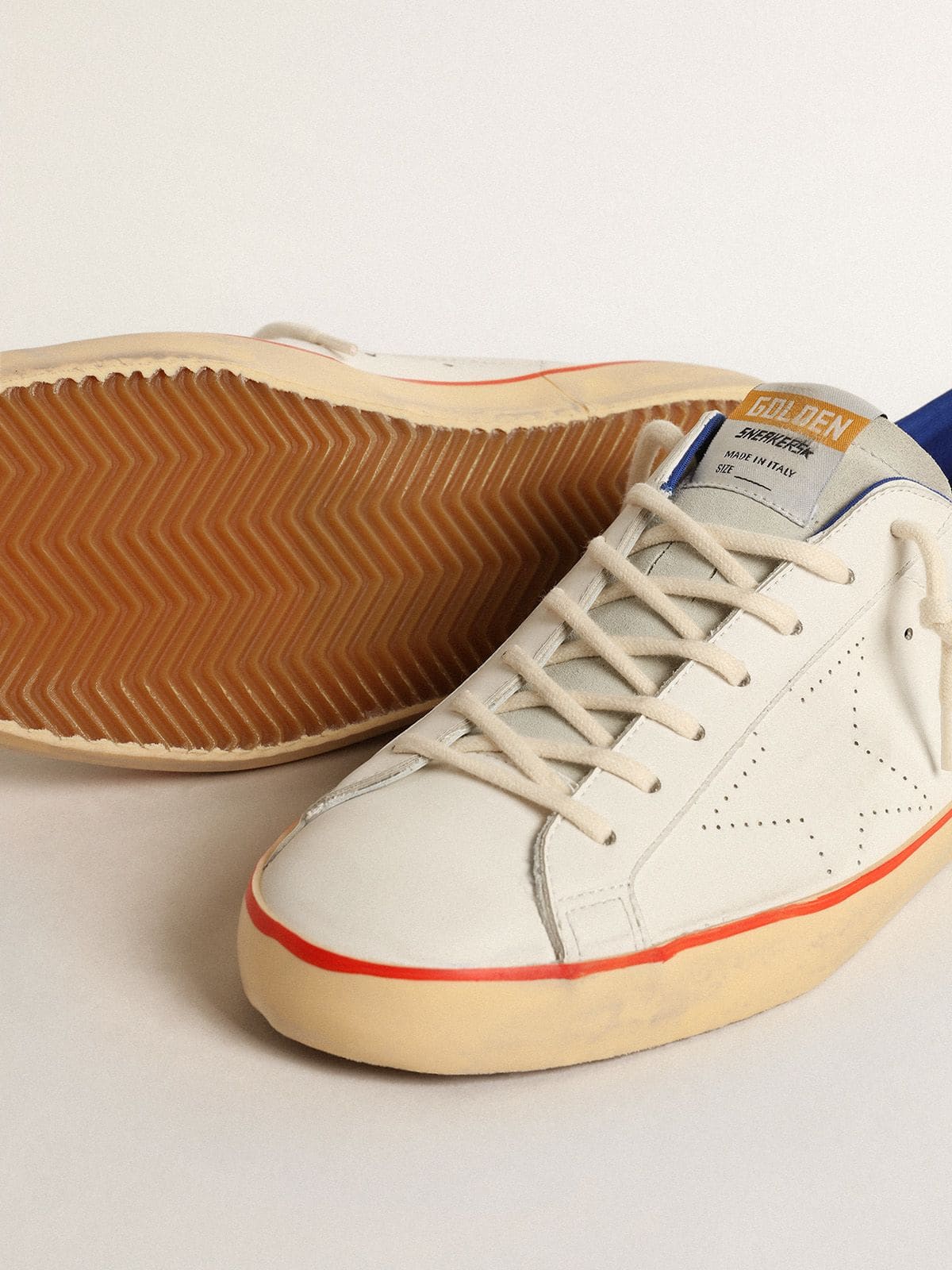 Golden Goose Men’s Super-Star with perforated star and blue suede heel tab
