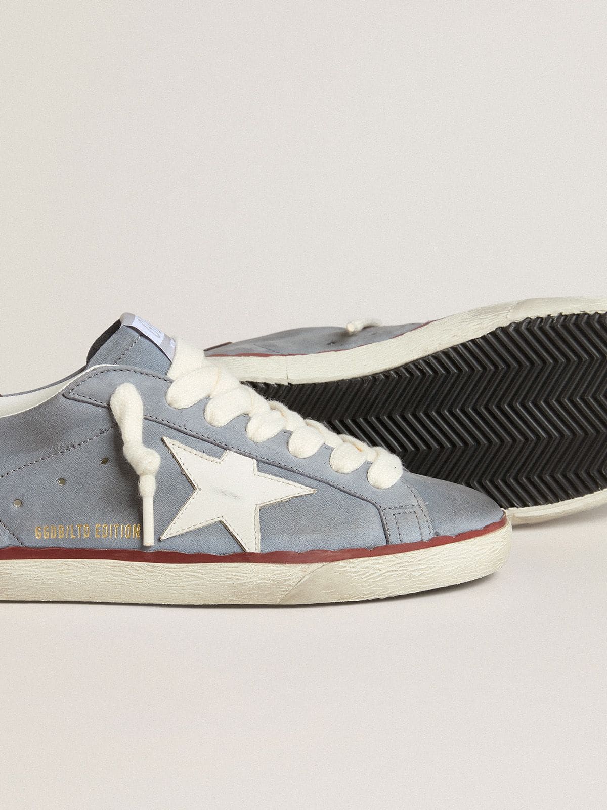 Golden Goose Super-Star LTD in light blue nubuck leather with white leather star and brown leather heel tab