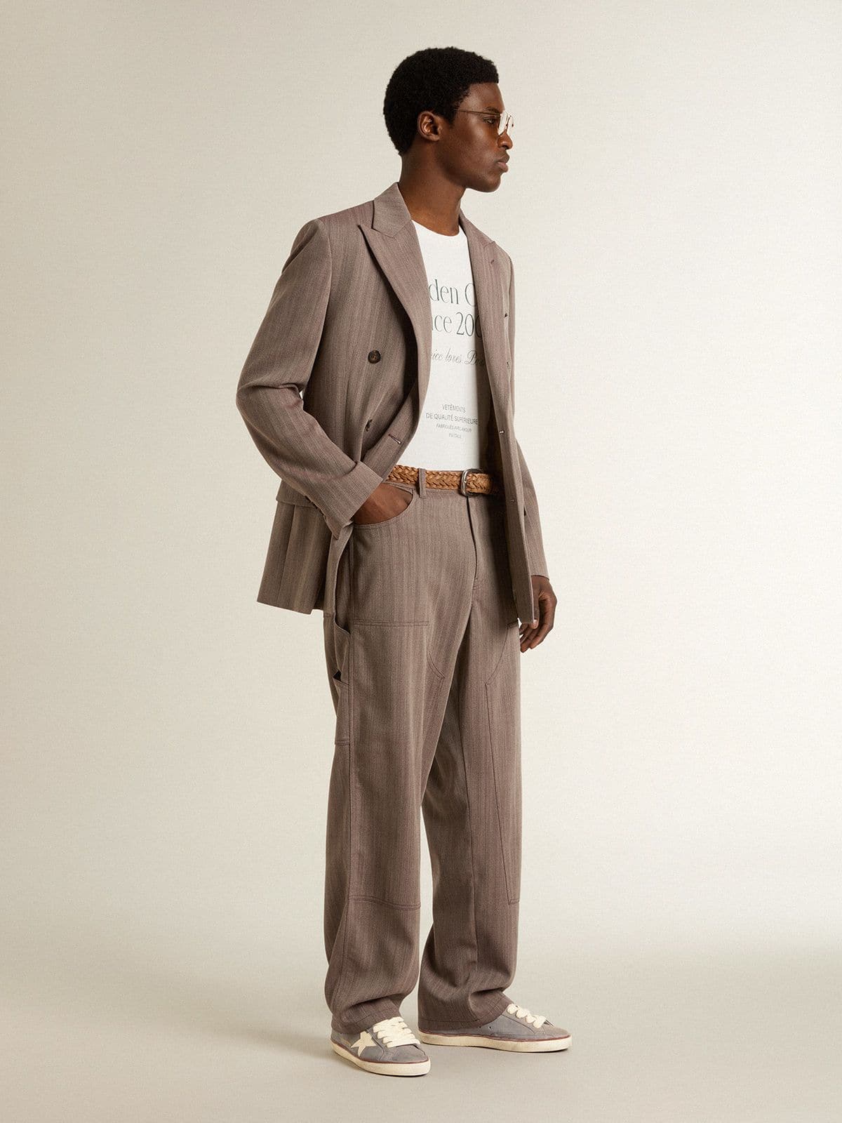 Golden Goose Super-Star LTD in light blue nubuck leather with white leather star and brown leather heel tab
