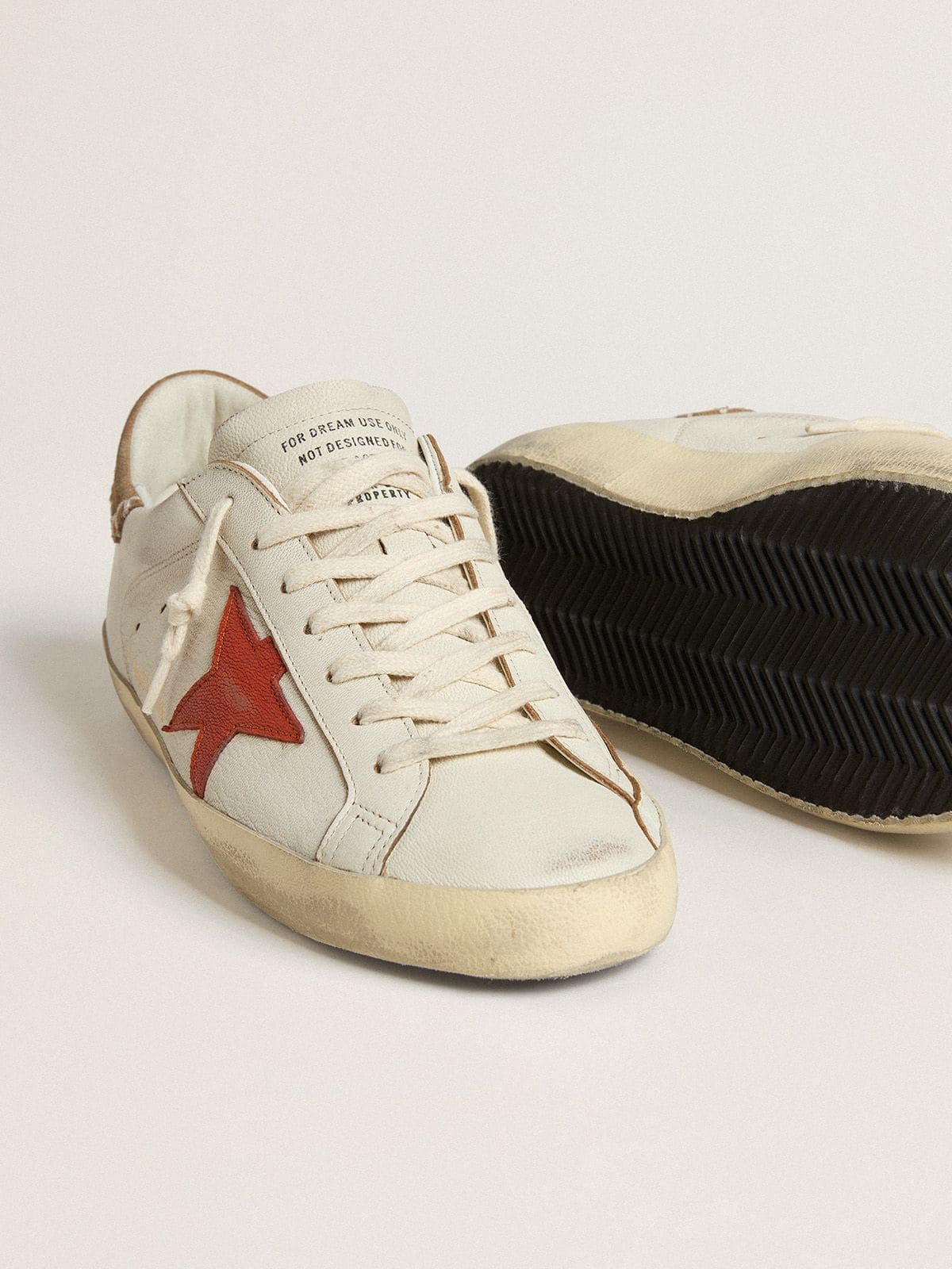 Golden Goose Men's Super-Star LTD in nappa leather with orange leather star and tobacco suede heel tab