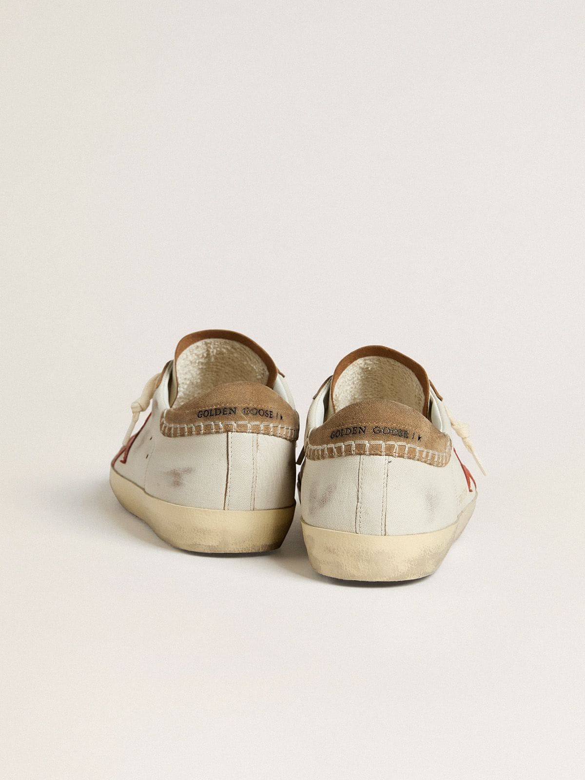 Golden Goose Men's Super-Star LTD in nappa leather with orange leather star and tobacco suede heel tab