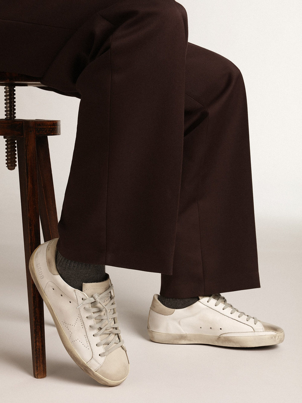 Golden Goose Men's Super-Star with perforated star and ice-gray heel tab