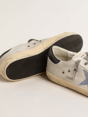Golden Goose Super-Star in pale silver mesh with light blue suede star