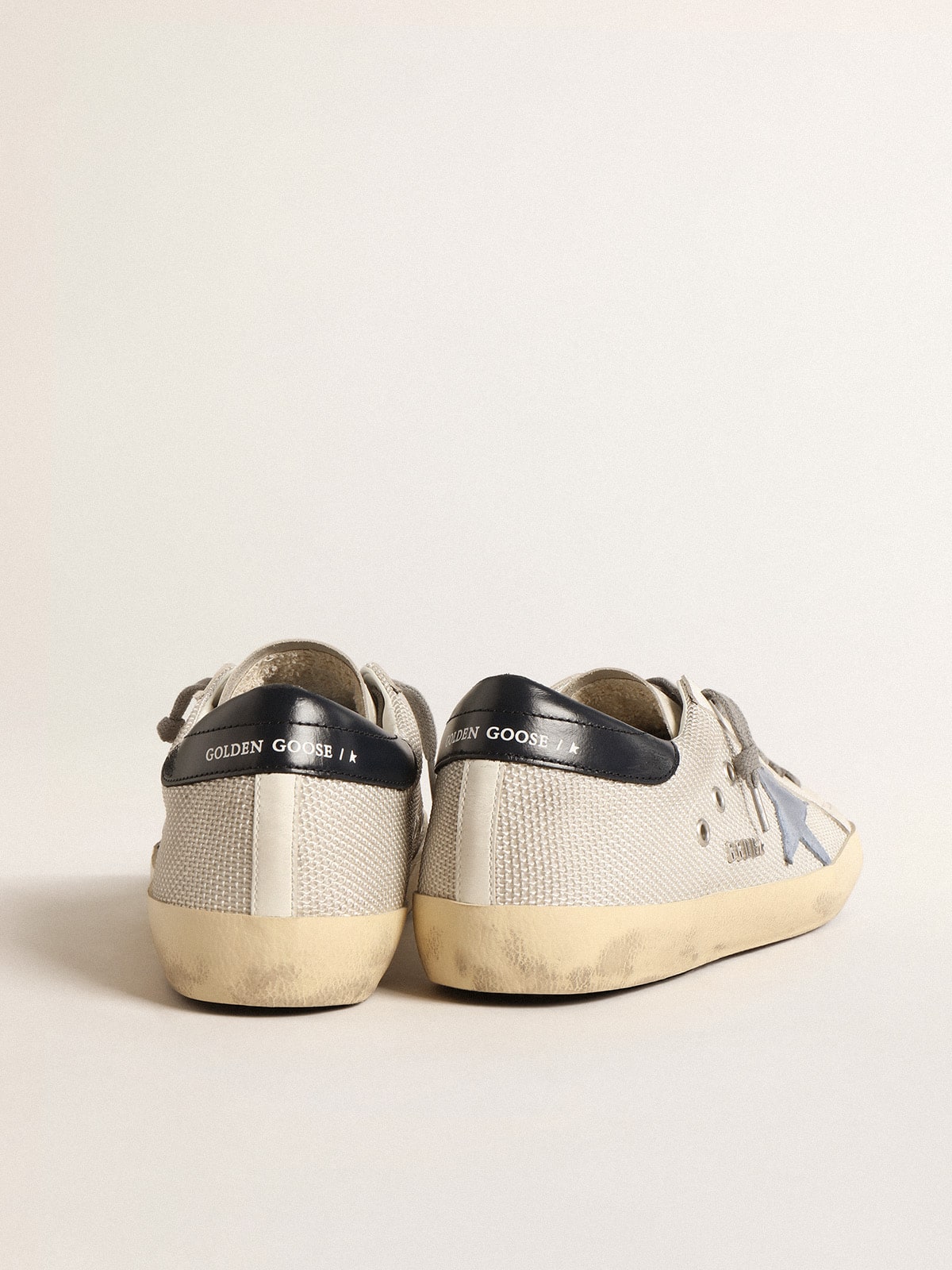 Golden Goose Super-Star in pale silver mesh with light blue suede star