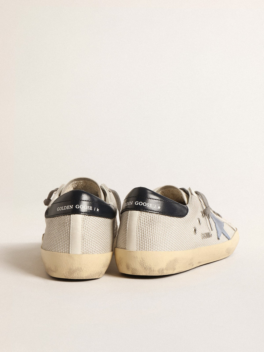 Golden Goose Super-Star in pale silver mesh with light blue suede star