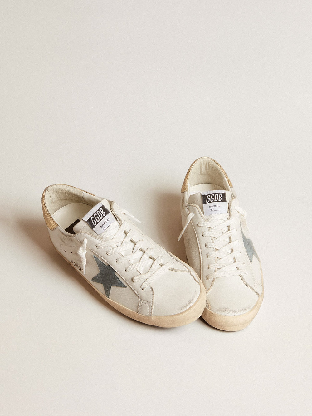 Golden Goose Men's Super-Star with suede star and platinum snake-print leather heel tab