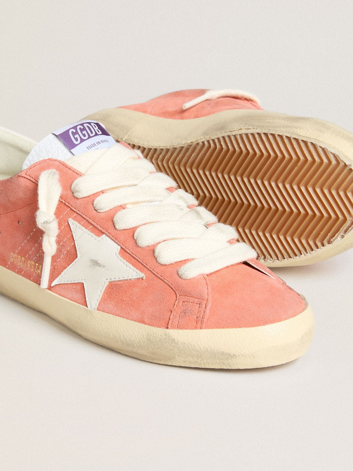 Golden Goose Men’s Super-Star in coral suede with white leather star and heel tab