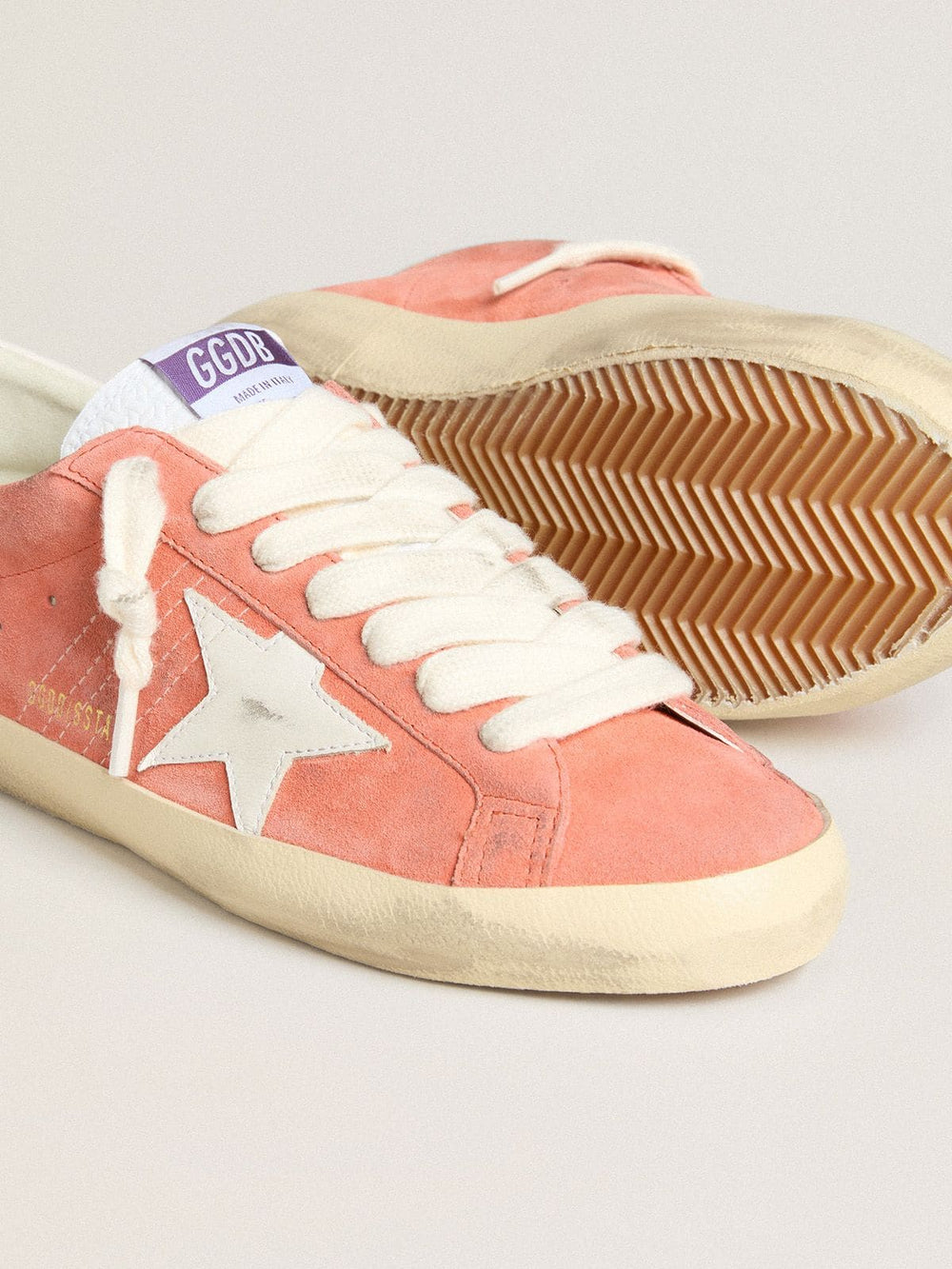 Golden Goose Men’s Super-Star in coral suede with white leather star and heel tab