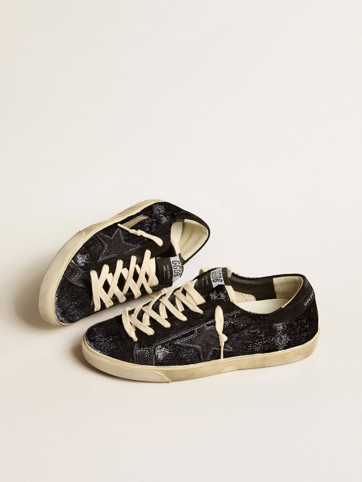 Golden Goose Men’s Super-Star in black velvet and suede with black suede star
