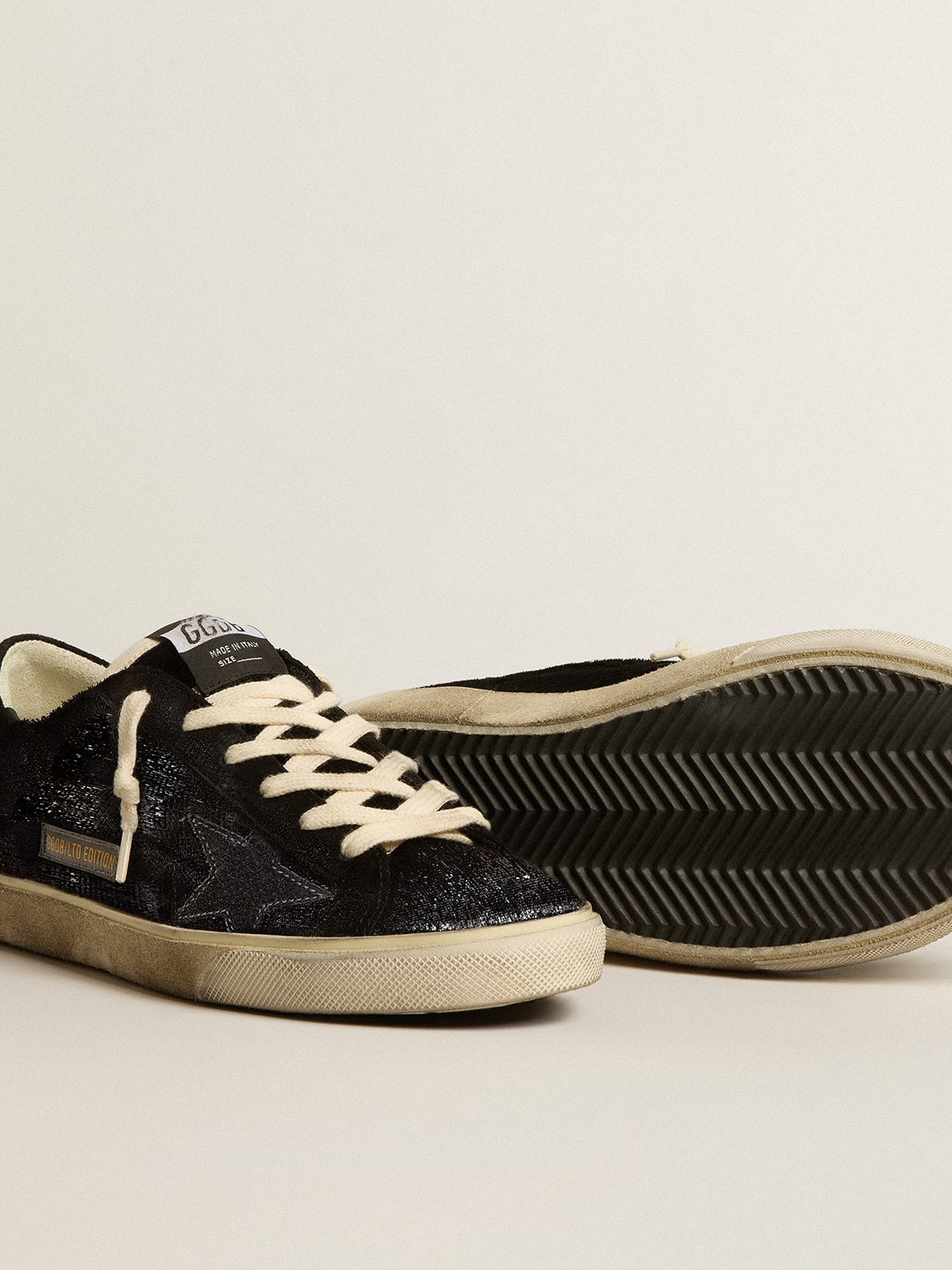Golden Goose Men’s Super-Star in black velvet and suede with black suede star