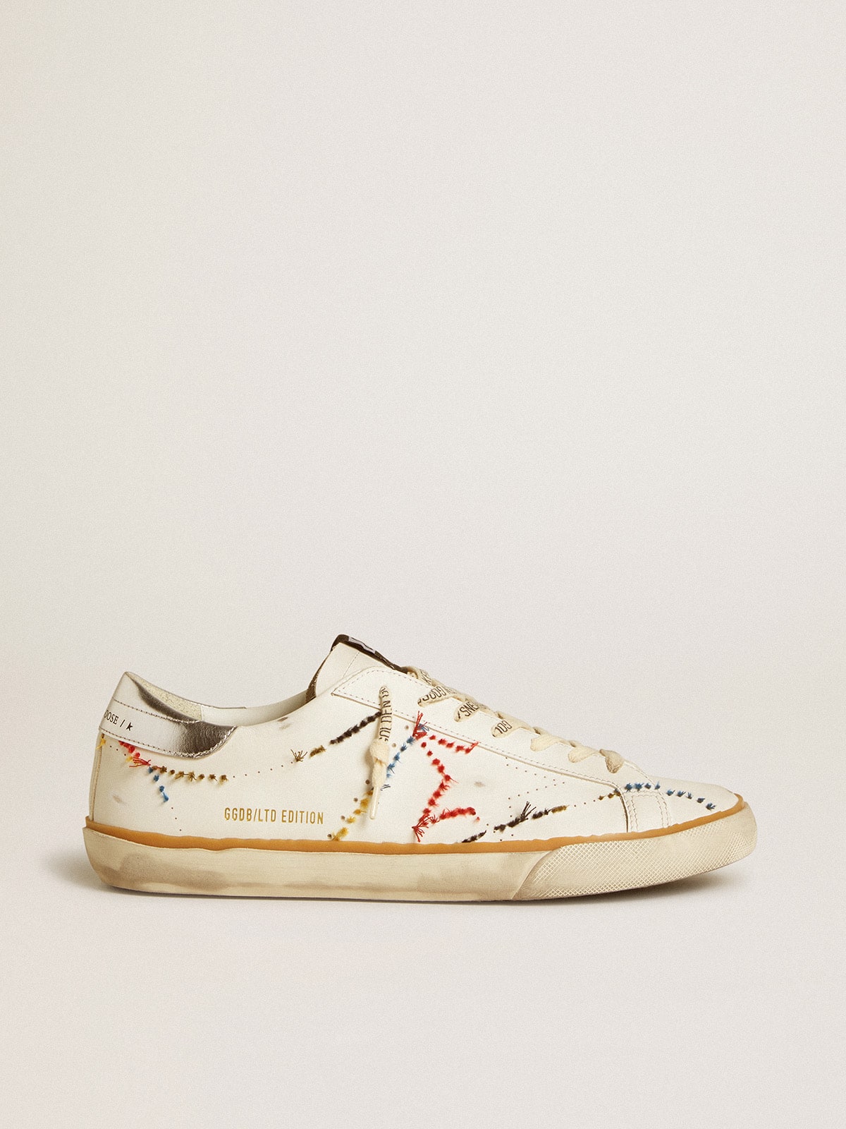 Golden Goose Men’s Super-Star LTD with perforated star and metallic leather heel tab