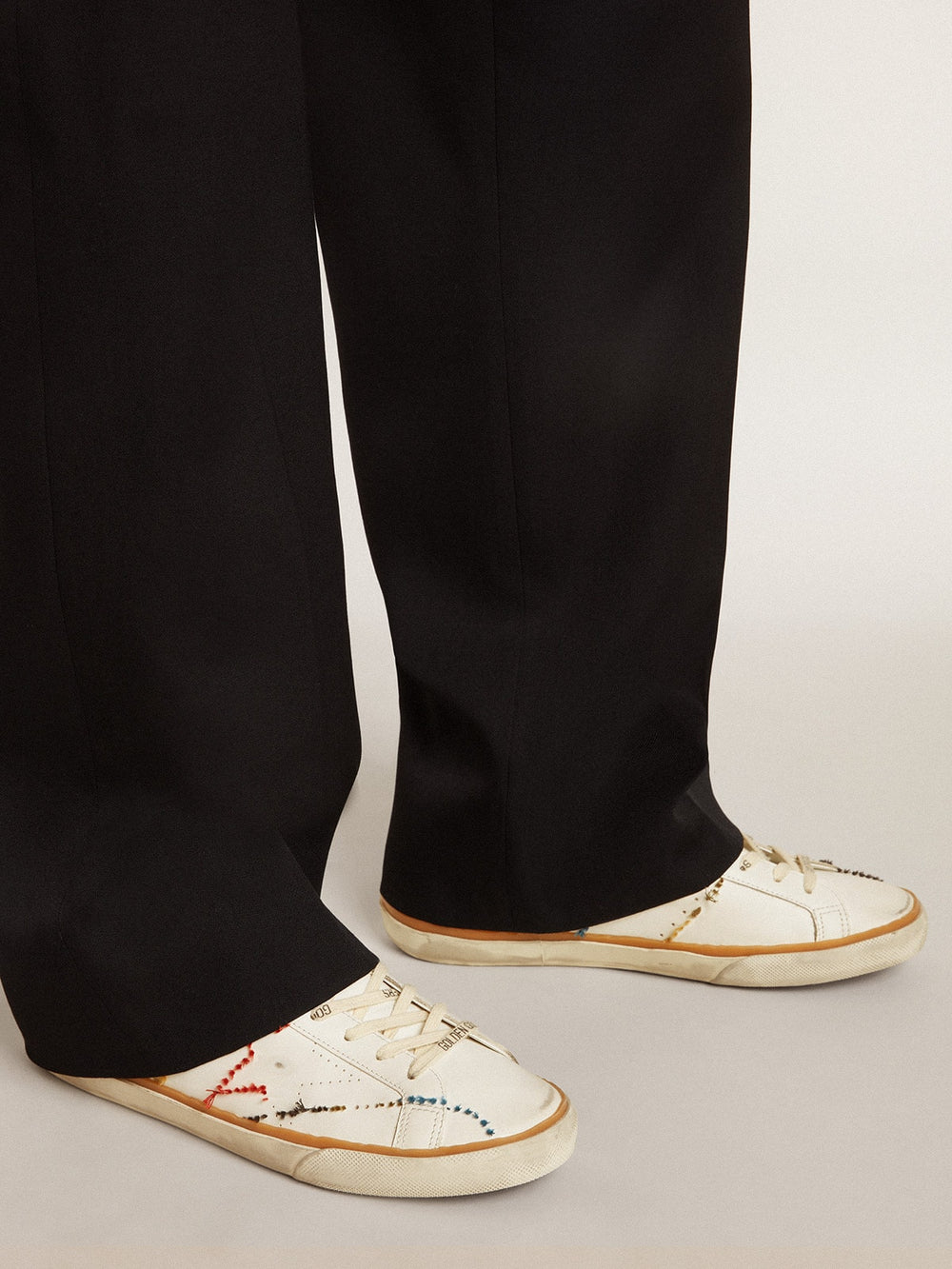 Golden Goose Men’s Super-Star LTD with perforated star and metallic leather heel tab