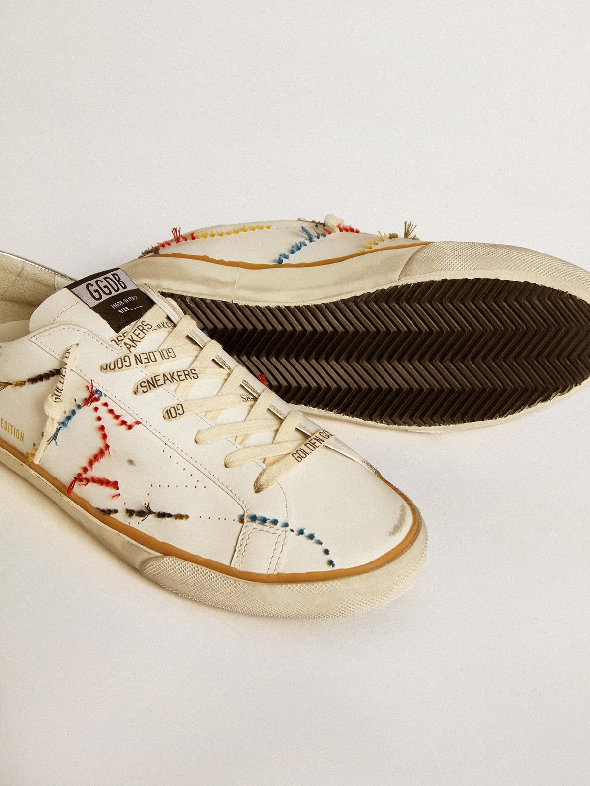 Golden Goose Men’s Super-Star LTD with perforated star and metallic leather heel tab