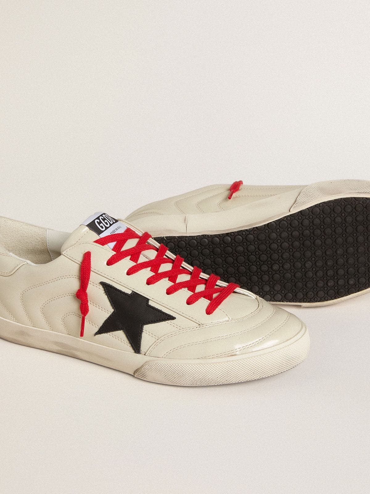 Golden Goose Men's Super-Star in glossy white matelassé leather with black leather star