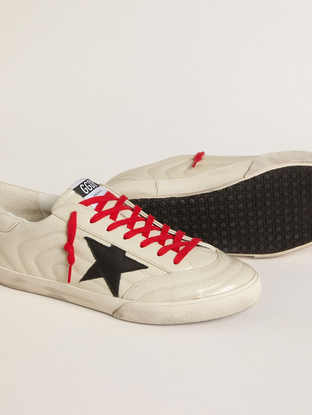 Golden Goose Men's Super-Star in glossy white matelassé leather with black leather star