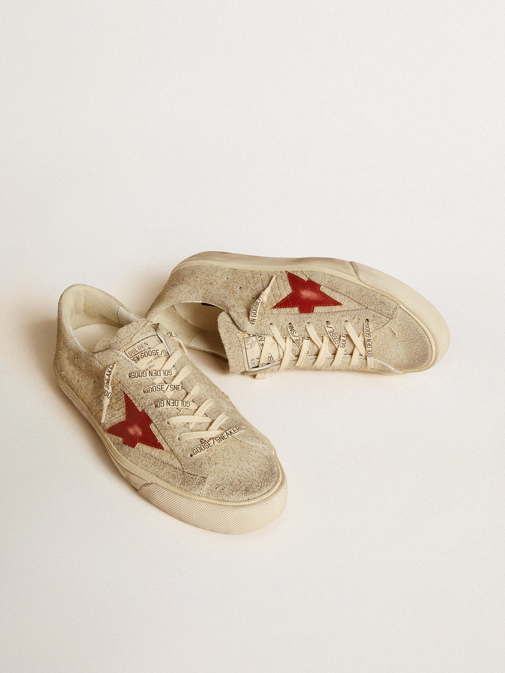 Golden Goose Men's Super-Star LTD in gray suede with red leather star