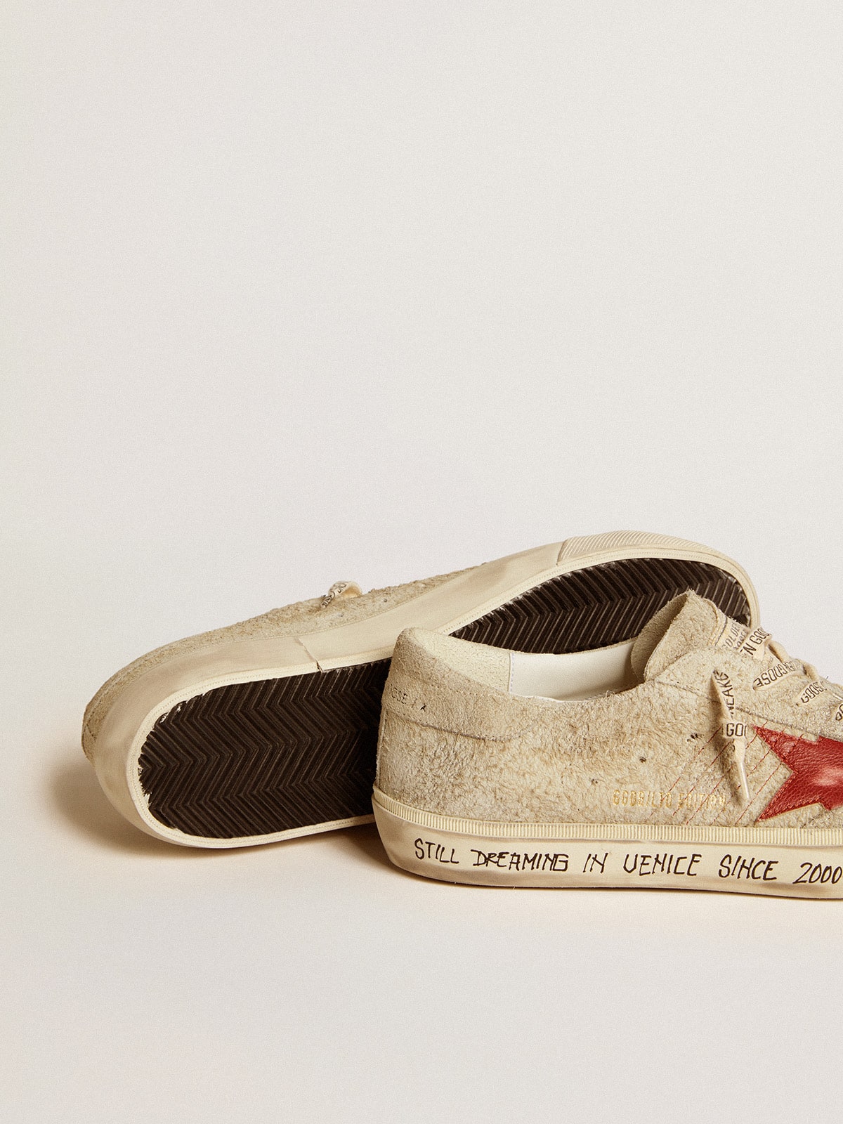 Golden Goose Men's Super-Star LTD in gray suede with red leather star