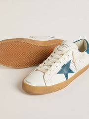 Golden Goose Men's Super-Star in leather with petrol-blue suede star and heel tab