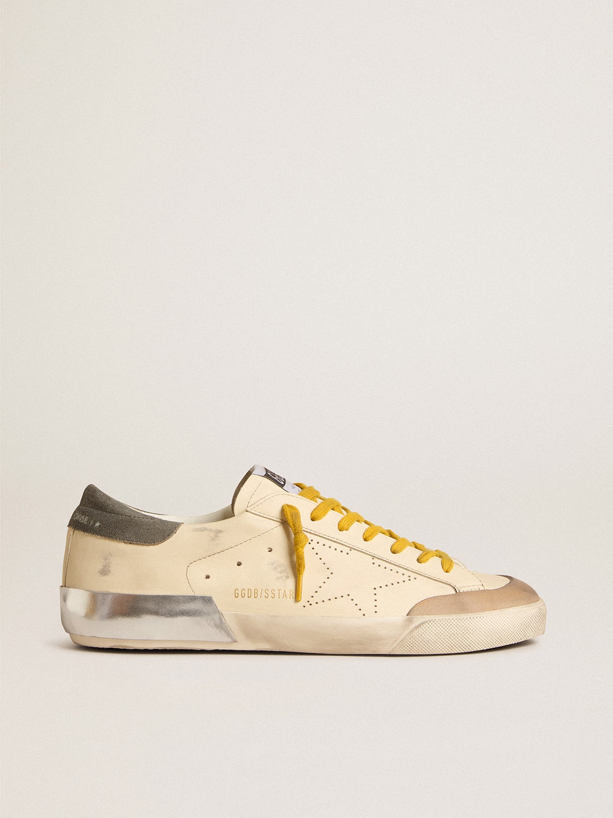 Golden Goose Men's Super-Star in leather with perforated star and gray suede heel tab