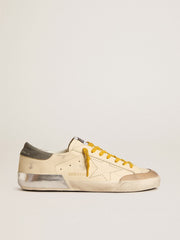 Golden Goose Men's Super-Star in leather with perforated star and gray suede heel tab