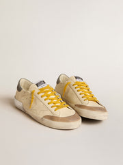 Golden Goose Men's Super-Star in leather with perforated star and gray suede heel tab